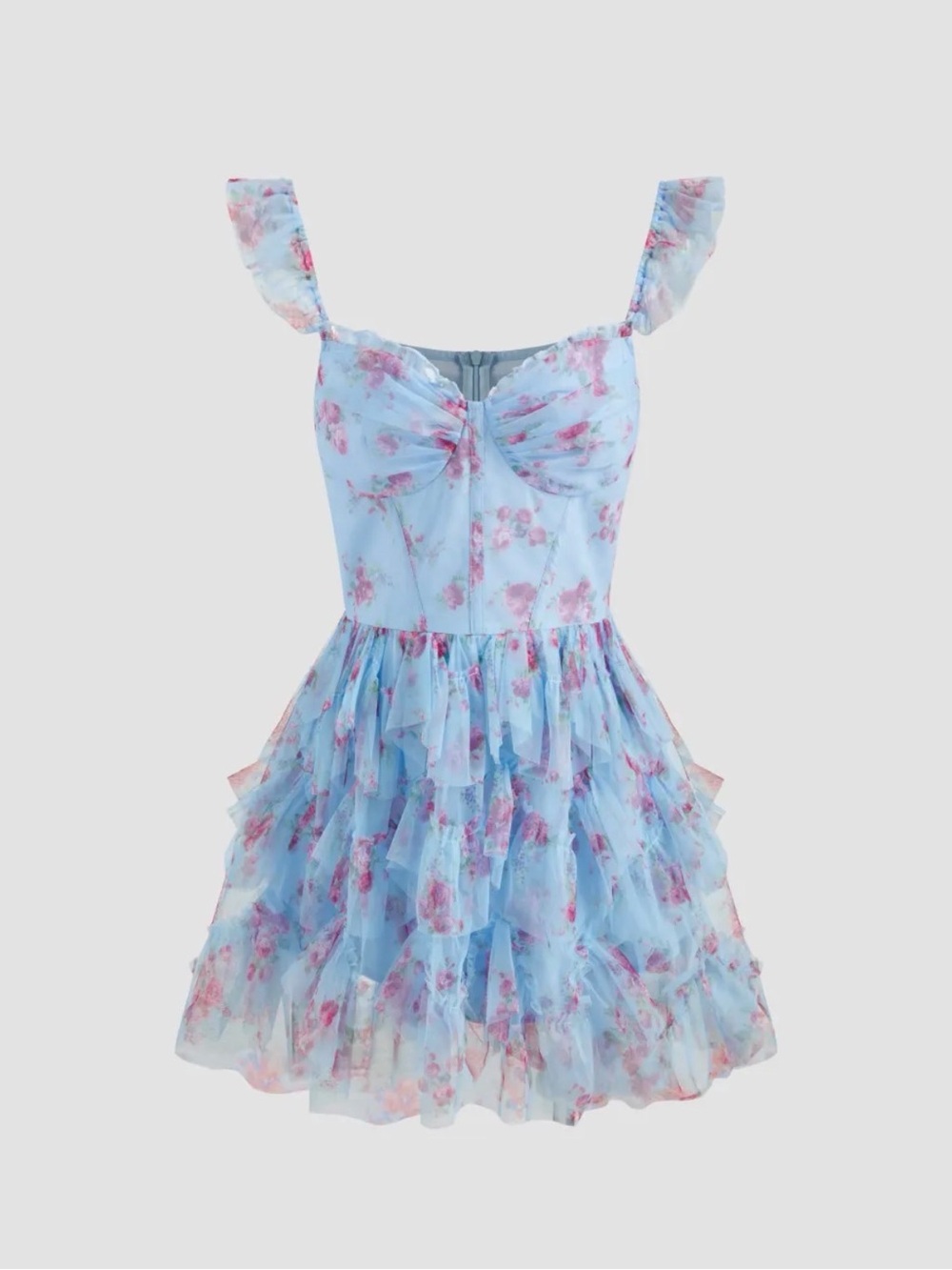 TULLE CORSET SWEETHEART FLORAL LAYERED MINI DRESS Cider with Shorts